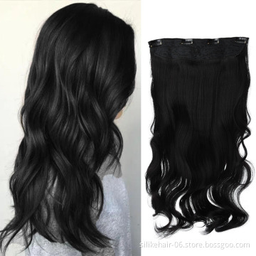 Hot Ombre Brown Black Soft Long 24 inch Heat Resistant Fiber Wavy Clip in Hair Extension One Piece Synthetic Hair Extensions